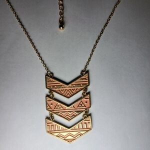 Geometric Chevron Goldtone Pendant Necklace w/ Peach-Colored Enamel​